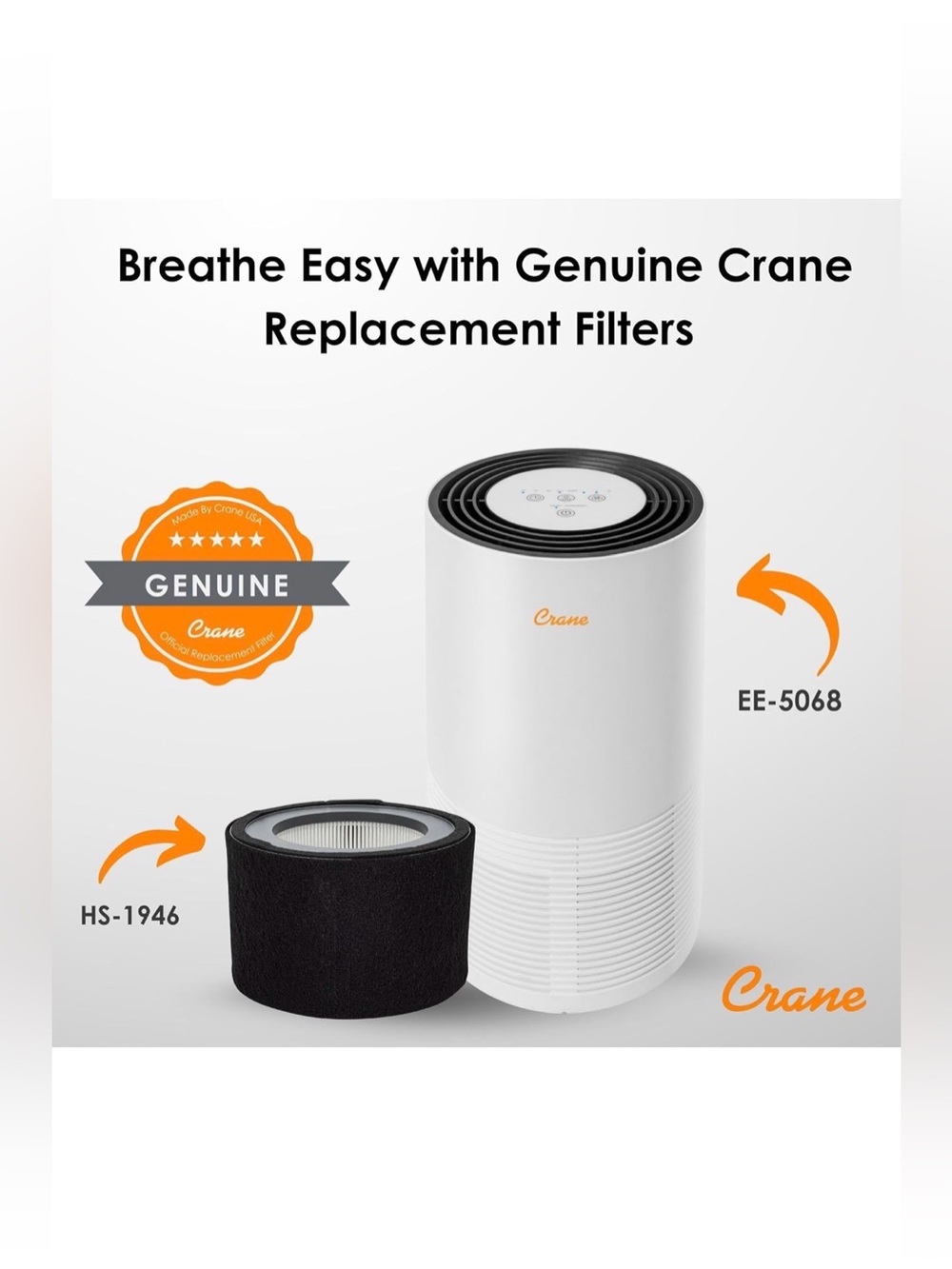 NEW Crane Air Purifier True HEPA Replacement Filter for Model EE-5068 SEALED - Picture 3 of 3
